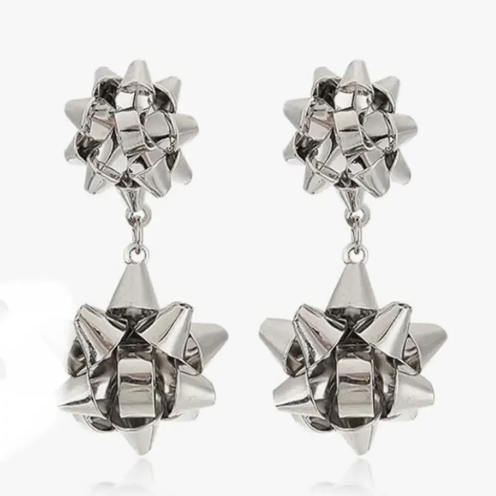 Christmas Bow Metal Earrings Silver